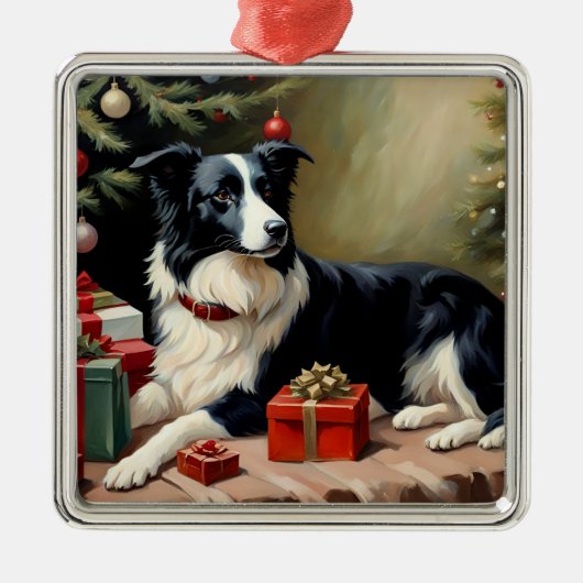 Border Collie Christmas Metalen Ornament (Voorkant)