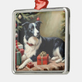 Border Collie Christmas Metalen Ornament (Links)