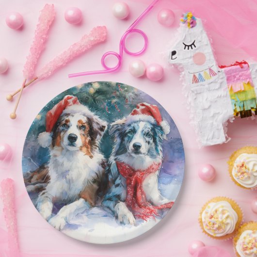 Border Collie Christmas Paper Plate Papieren Bordje (Feest)