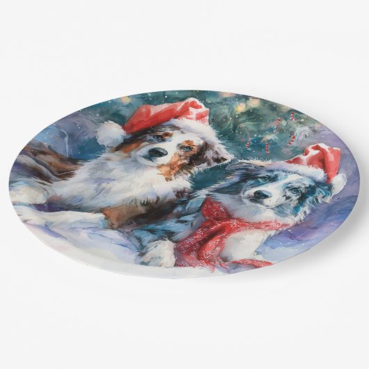 Border Collie Christmas Paper Plate Papieren Bordje (Gekanteld)