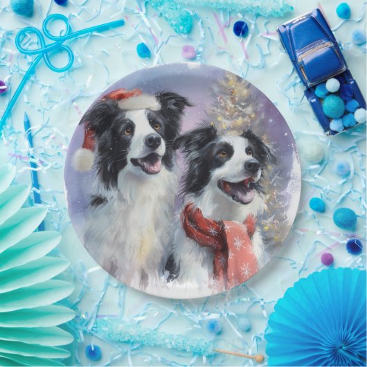 Border Collie Christmas Paper Plate Papieren Bordje (Feest)