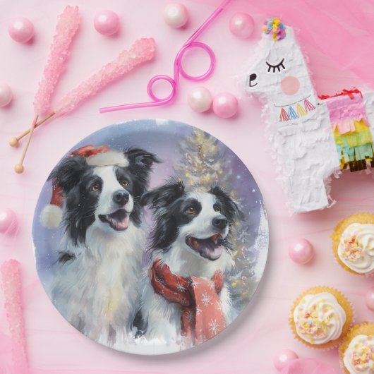 Border Collie Christmas Paper Plate Papieren Bordje (Feest)