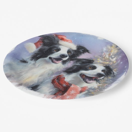 Border Collie Christmas Paper Plate Papieren Bordje (Gekanteld)