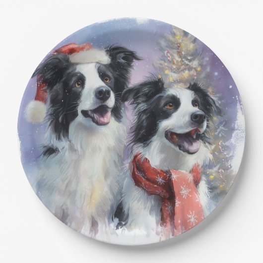 Border Collie Christmas Paper Plate Papieren Bordje (Voorkant)