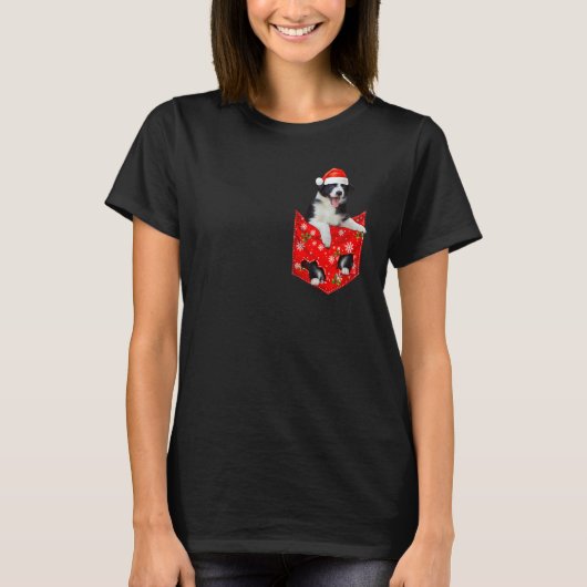 Border Collie Christmas Pocket for Border Collie T-shirt (Voorkant)