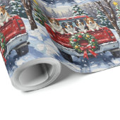Border Collie Christmas Red Truck Holiday Cadeaupapier (Rol Hoek)