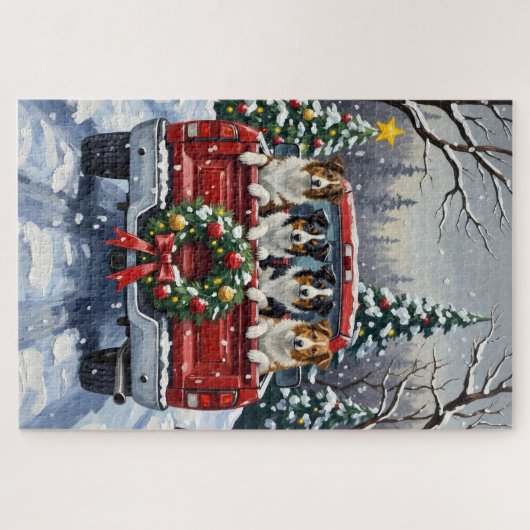 Border Collie Christmas Red Truck Holiday Legpuzzel (Horizontaal)