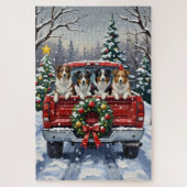 Border Collie Christmas Red Truck Holiday Legpuzzel (Verticaal)