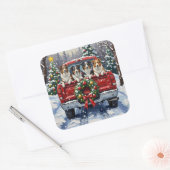 Border Collie Christmas Red Truck Holiday Vierkante Sticker (Envelop)