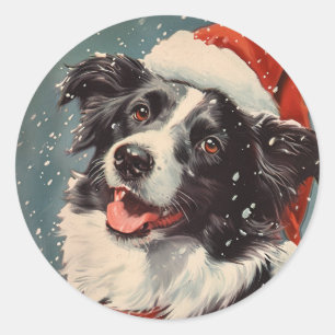 Border Collie Christmas Ronde Sticker