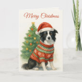Border Collie Christmas Santa Hat & Tree Feestdagen Kaart (Voorkant)