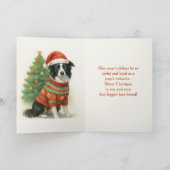 Border Collie Christmas Santa Hat & Tree Feestdagen Kaart (Binnen)