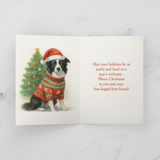 Border Collie Christmas Santa Hat & Tree Feestdagen Kaart (Binnen)