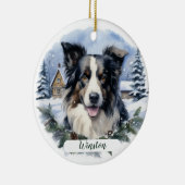 Border Collie Christmas Snow Evergreen Dog Naam Keramisch Ornament (Rechts)