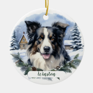 Border Collie Christmas Snow Evergreen Dog Naam Keramisch Ornament