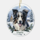 Border Collie Christmas Snow Evergreen Dog Naam Keramisch Ornament (Links)