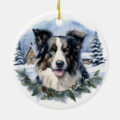 Border Collie Christmas Snow Evergreen Dog Naam Keramisch Ornament (Achterkant)
