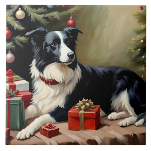 Border Collie Christmas Tegeltje (Voorkant)