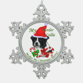 Border Collie Christmas Tin Sneeuwvlok Ornament