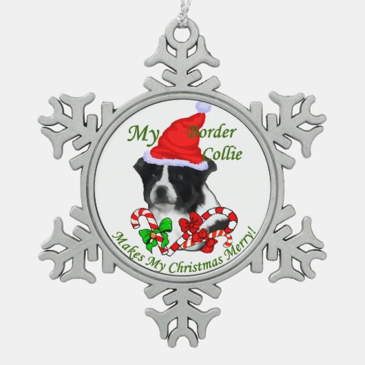 Border Collie Christmas Tin Sneeuwvlok Ornament (Voorkant)