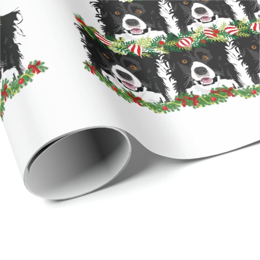 Border Collie Christmas Tree Cadeaupapier (Rol Hoek)