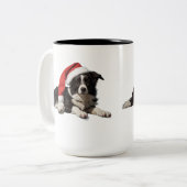 Border Collie Christmas Tweekleurige Koffiemok (Voorkant links)