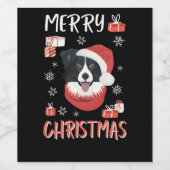 Border Collie Christmas Wijn Etiket (Enkel label)