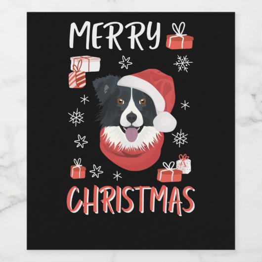 Border Collie Christmas Wijn Etiket (Enkel label)