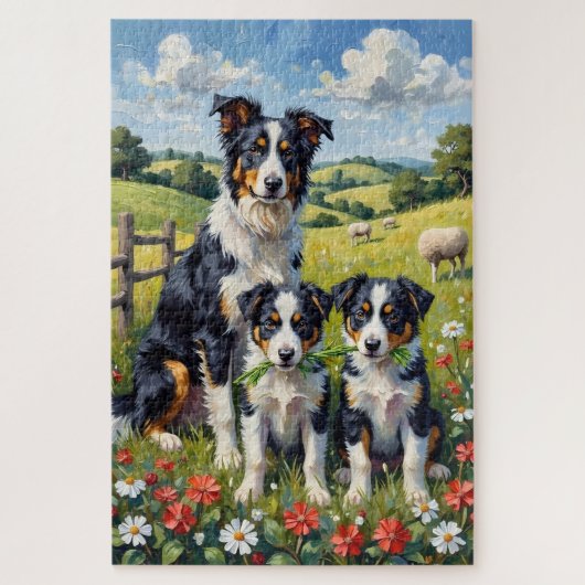Border Collie Clover Weide Kunst Legpuzzel (Verticaal)