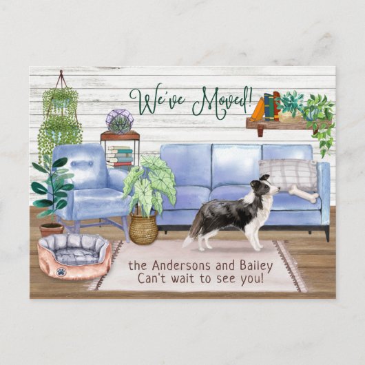 Border Collie Cozy New Home Moving Aankondigingskaart (Voorkant)