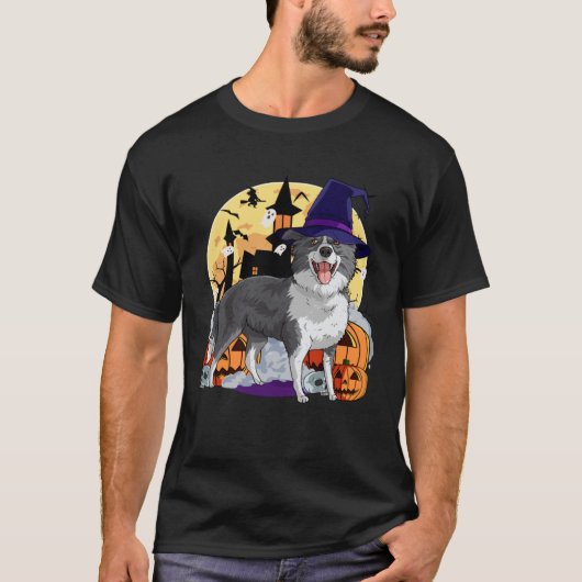 Border Collie Cute Dog Halloween Witch Pumpkin T-shirt (Voorkant)