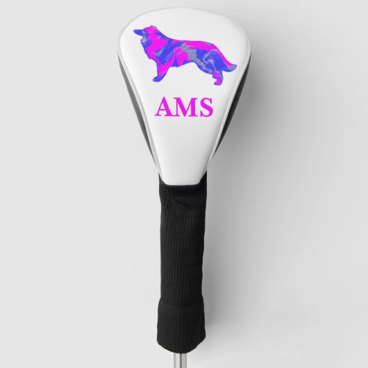 Border Collie Cute Hond Silhouet Z&W Golfheadcover (Voorkant)