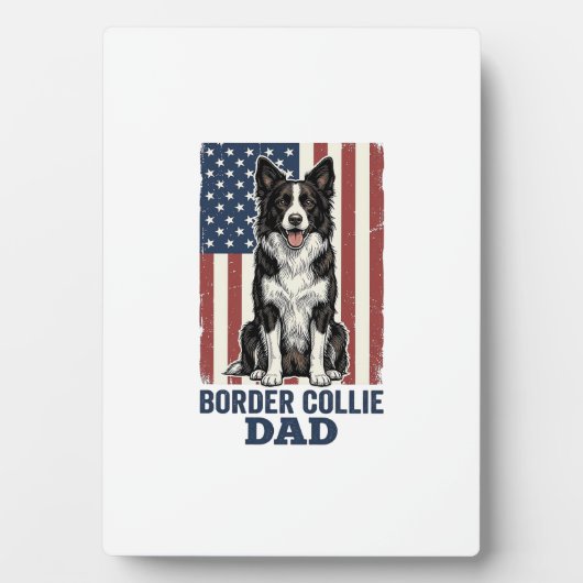 Border Collie Dad Patriotic Vintage Dog Shirt Desi Fotoplaat (voorkant)