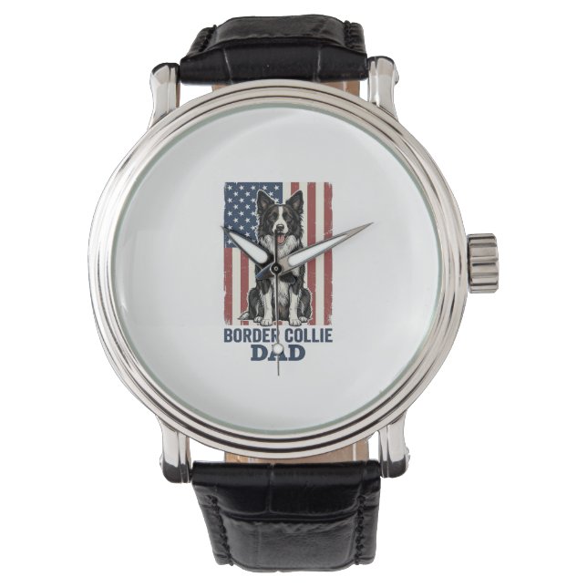 Border Collie Dad Patriotic Vintage Dog Shirt Desi Horloge (Voorkant)