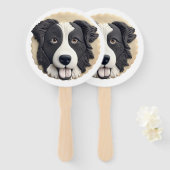 Border Collie Dog 3D geïnspireerd Handwaaier (Voorkant en achterkant)