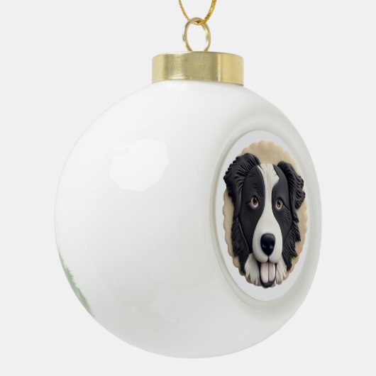 Border Collie Dog 3D geïnspireerd Keramische Bal Ornament (Links)