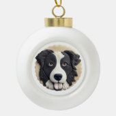 Border Collie Dog 3D geïnspireerd Keramische Bal Ornament (Voorkant)