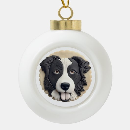 Border Collie Dog 3D geïnspireerd Keramische Bal Ornament (Voorkant)