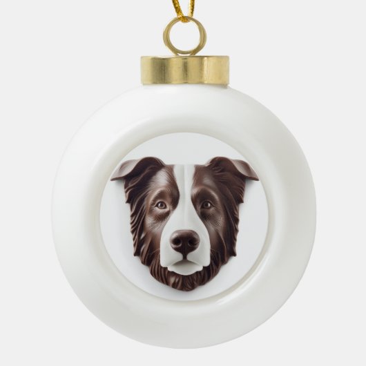 Border Collie Dog 3D geïnspireerd Keramische Bal Ornament (Voorkant)