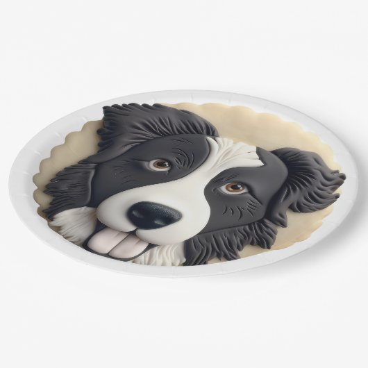 Border Collie Dog 3D geïnspireerd Papieren Bordje (Gekanteld)