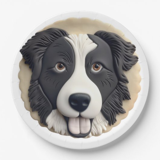 Border Collie Dog 3D geïnspireerd Papieren Bordje (Voorkant)