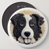Border Collie Dog 3D geïnspireerd Ronde Button 6,0 Cm (Voorkant /achterkant)