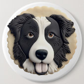 Border Collie Dog 3D geïnspireerd Ronde Button 6,0 Cm (Voorkant)