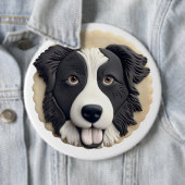 Border Collie Dog 3D geïnspireerd Ronde Button 6,0 Cm (In situ)