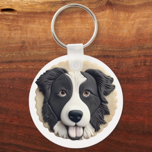 Border Collie Dog 3D geïnspireerd Sleutelhanger (Voorkant)