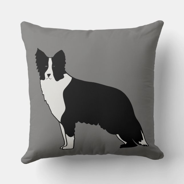 Border Collie Dog Abstract Illustratie grijs Kussen (Achterkant)
