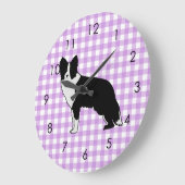 Border Collie Dog Abstracte Illustratie Gingham Grote Klok (Hoek)