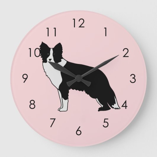 Border Collie Dog Abstracte Illustratie Roze Grote Klok (Voorkant)