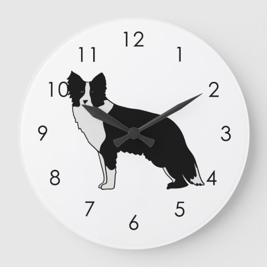 Border Collie Dog Abstracte Illustratie White Grote Klok (Voorkant)