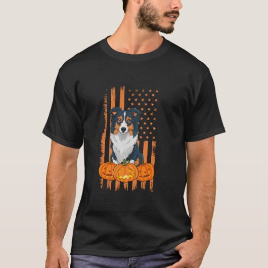 Border Collie Dog Amerikaanse Vlag Patriottische H T-shirt (Voorkant)